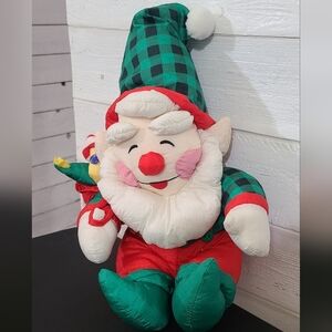 Christmas Elf Parachute 12" Plush Red White Green Plaid Puffy Vintage Holiday